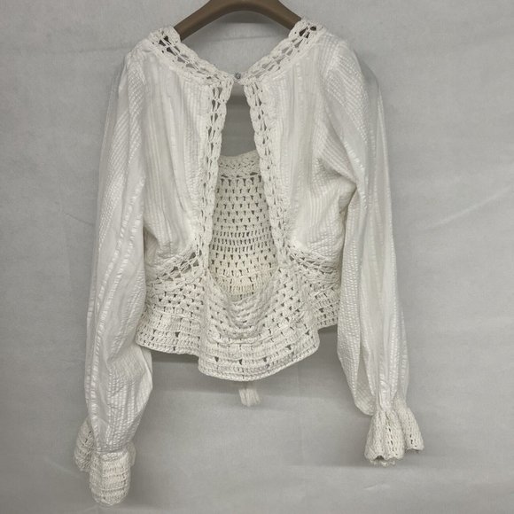 new sz Large L FREE PEOPLE MEGAN CROCHET TOP IVORY WHITE VICTORIAN OPEN BACK - Picture 8 of 9